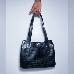 Enzo A. Shoulder Bag | Black Patent Faux Crocodile